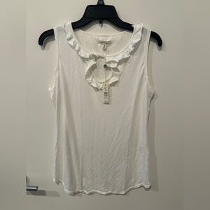 NWT Max Studio Tank Top White Ruffle Accent M
